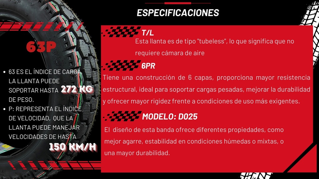 Llanta Moto Matsuma 120/90-16 6pr Tubeless 272kg 63p