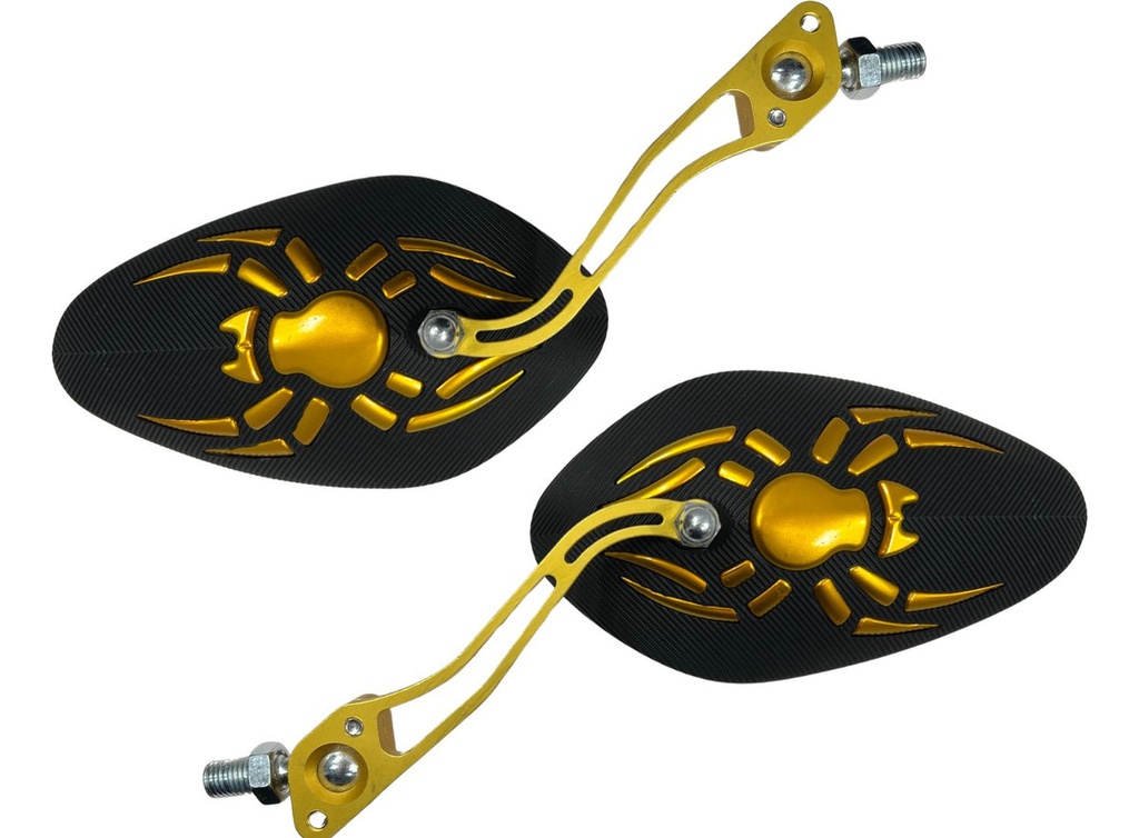 Espejo Retrovisor Moto  Universal Diseño Araña Dorado 1 Par