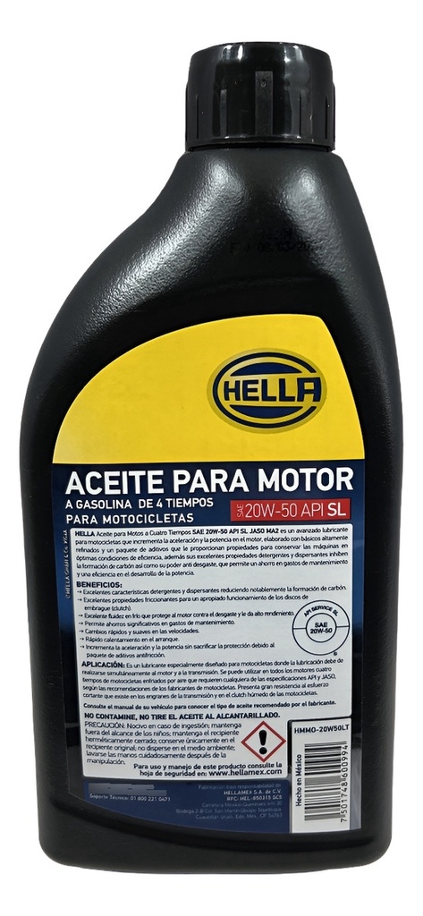 Aceite Mineral Hella Moto 4t 20w-50 Sl 946ml