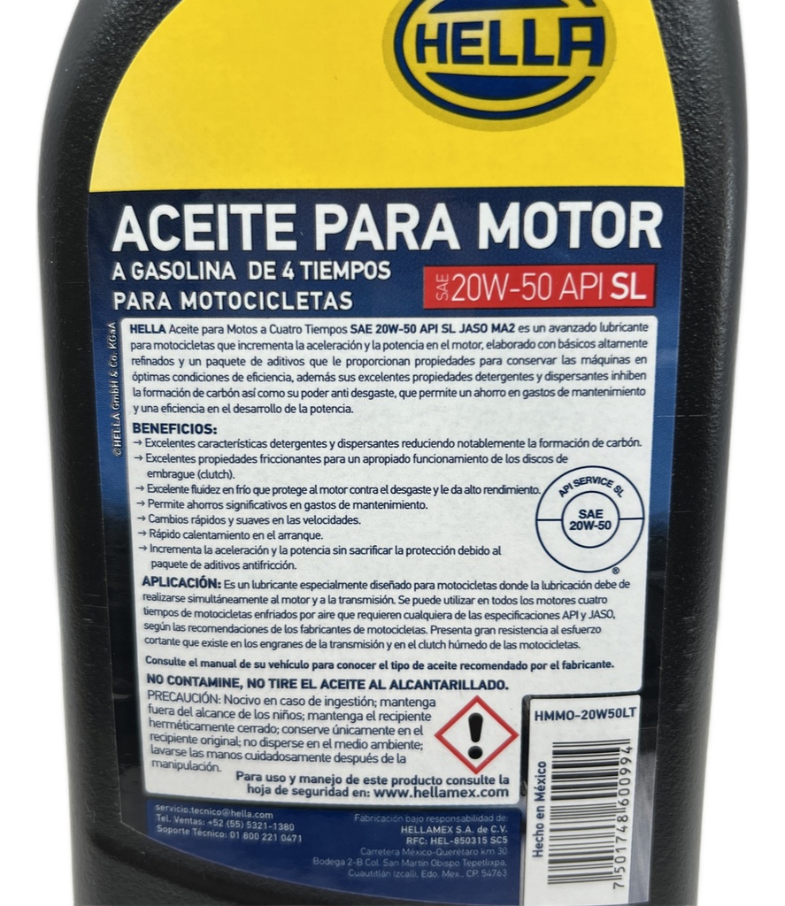 Aceite Mineral Hella Moto 4t 20w-50 Sl 946ml