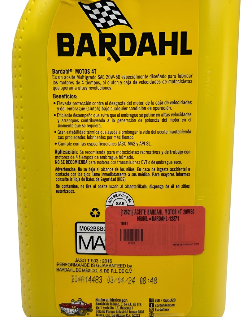 Aceite Bardahl 4t 20w-50: Máxima Protección Y Rendimiento