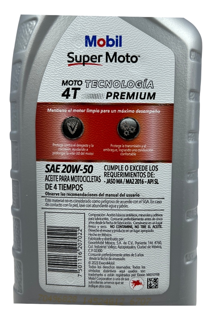Aceite Mobil Super Moto Mineral Jaso 4t 20w50 .946ml