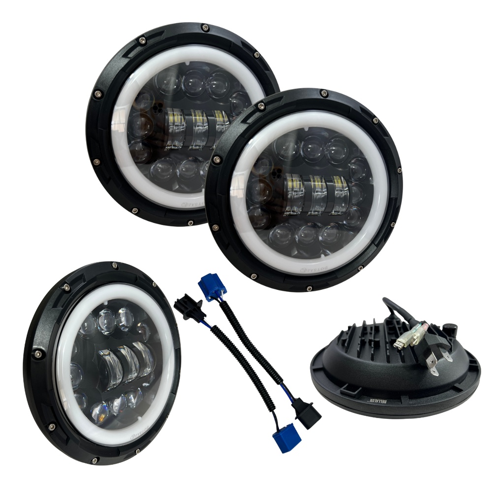 Par Faro Delantero 7  Redondo Led Ojo Angel Lupa 6500*2
