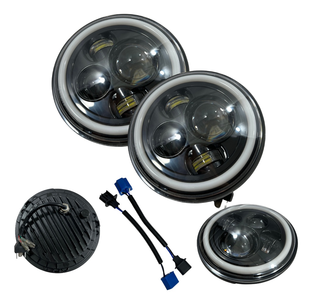 Par Faro Delantero 7  Redondo Led Ojo Angel Lupa 6500*2
