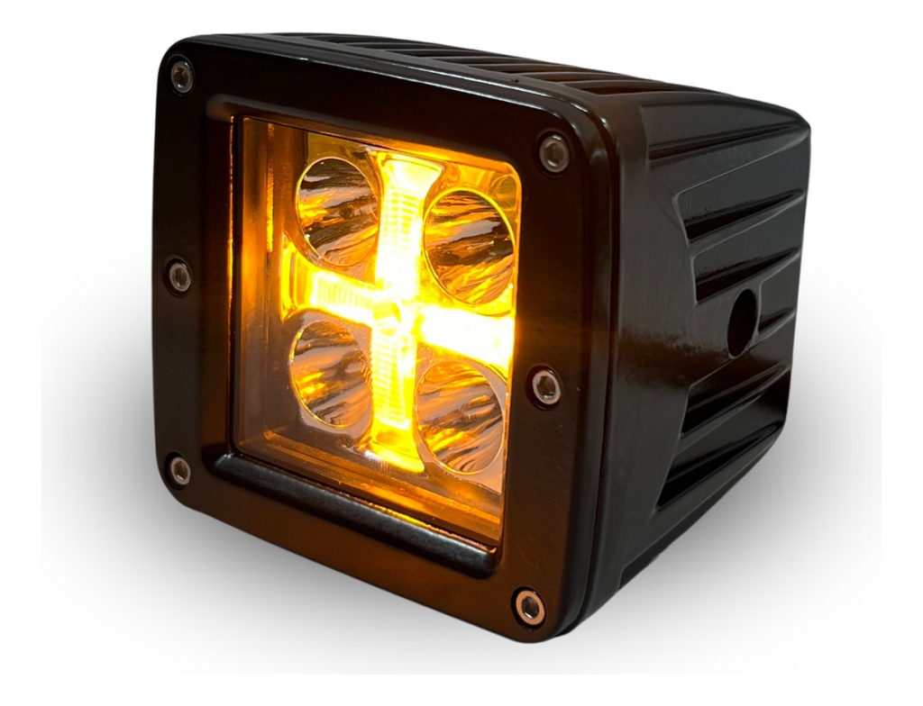 Faro Moto Cuadrado 4led Blanco Bi Color Estrobo