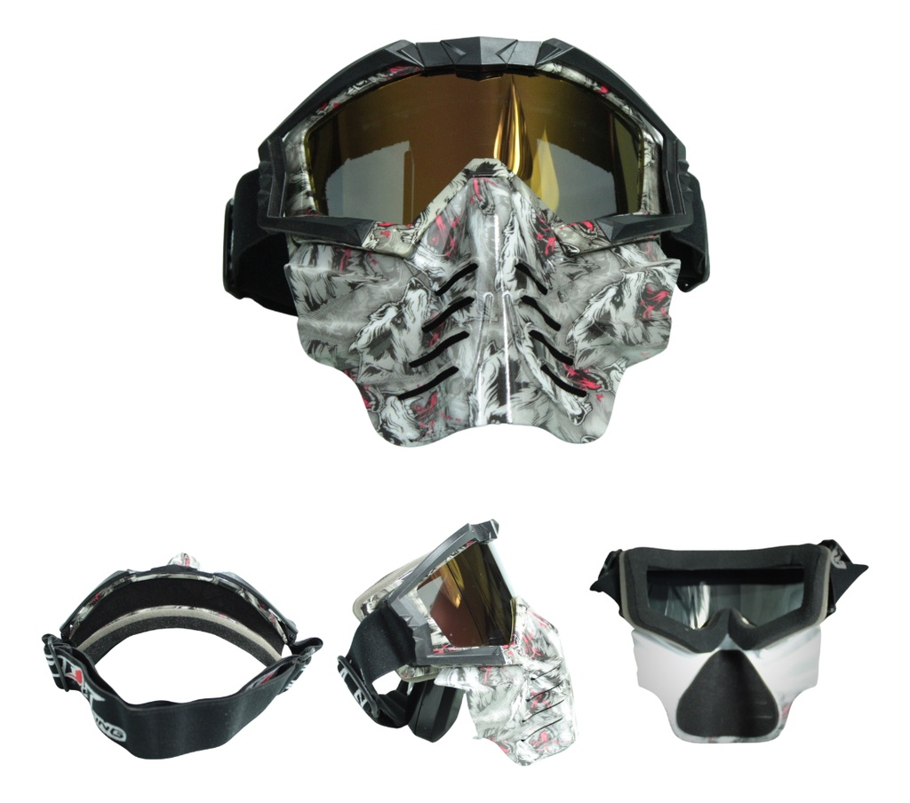 Googles Para Moto Iron Racing Diseño Calavera Gris/rosa