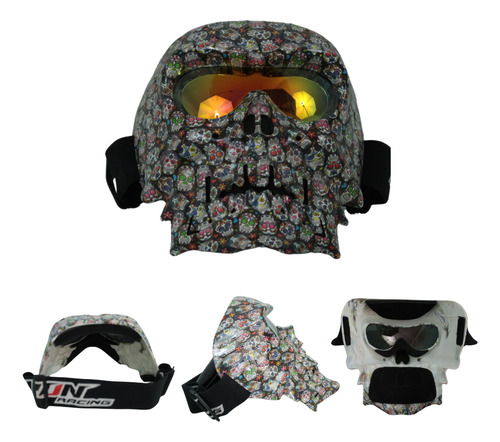 GOGGLES PARA MOTO "MÁSCARA CALAVERA" IRON RACING CON DISEÑO DIA DE MUERTOS