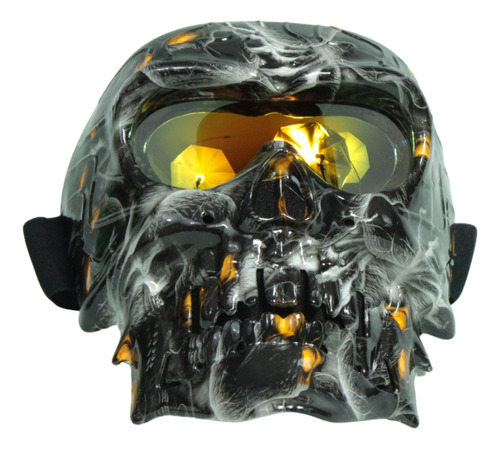 GOGGLES PARA MOTO "MÁSCARA CALAVERA" IRON RACING CON DISEÑO TERROR 3 LENTE NARANJA/VERDE