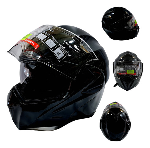 CASCO ABATIBLE DOBLE MICA NEGRO BRILLO (M)