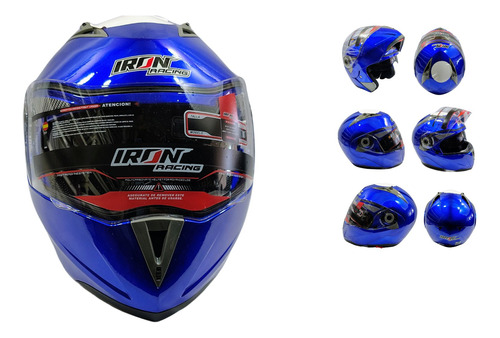 CASCO ABATIBLE IRON RACING DOBLE MICA AZUL (XXL)