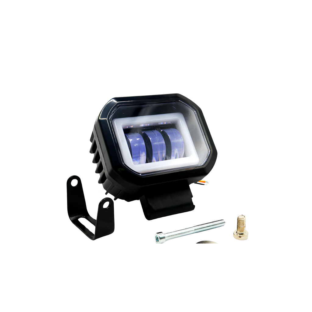 FARO MOTO NEGRO 3 LEDS (2LAT AZU) C/LUPA